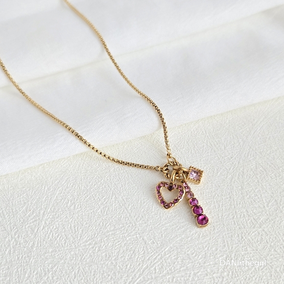 Gold Tone Dainty Twist Ring Pendant Pink Stone Charm Necklace - Picture 8 of 9